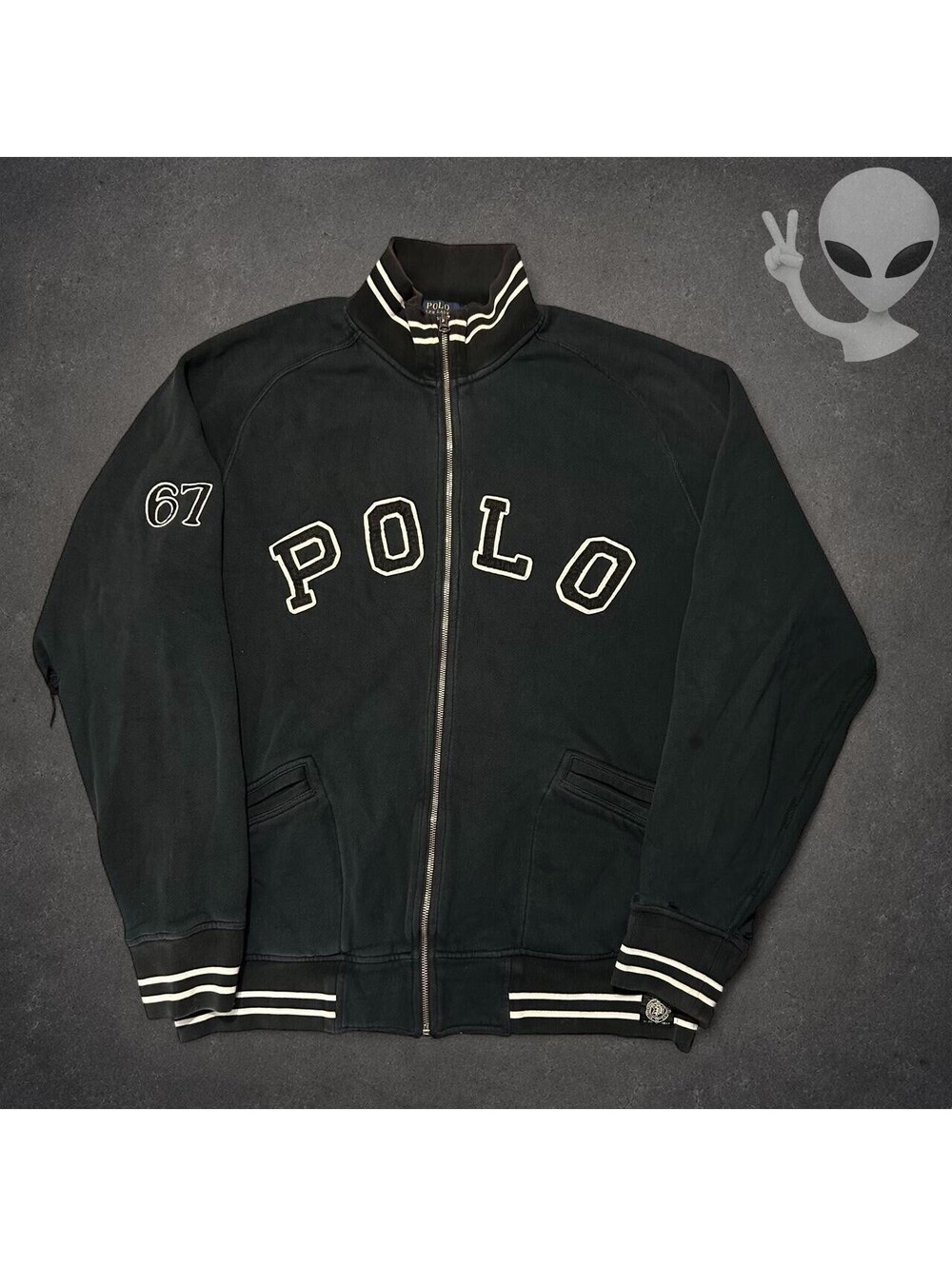 Polo Ralph Lauren Varsity Track Jacket Mens XLT Black Full Zip Spellout 67